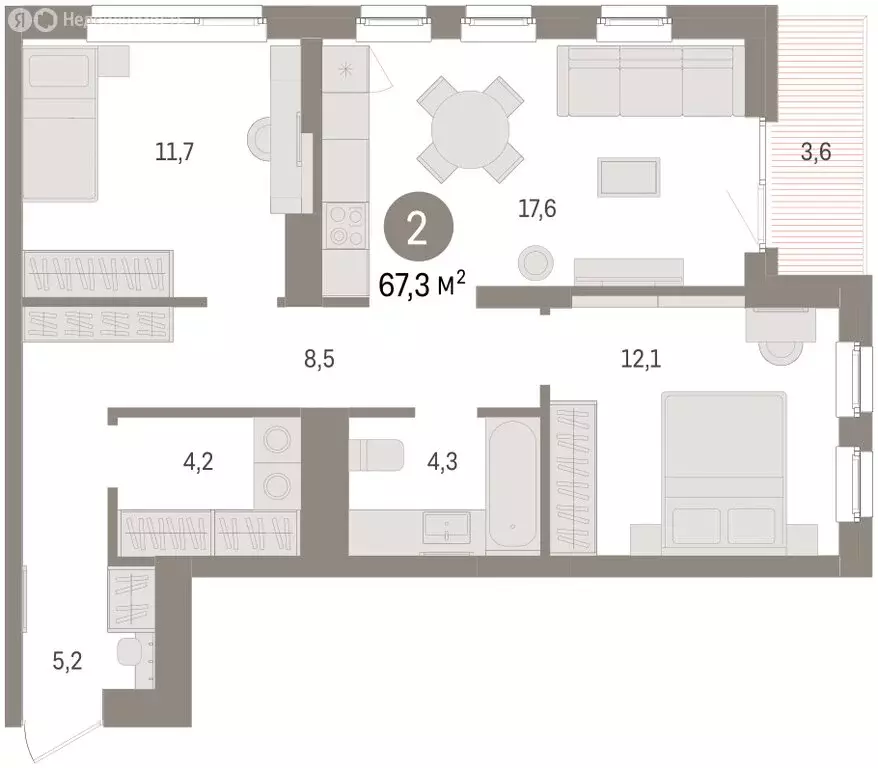 2-комнатная квартира: Челябинская область, Сосновский муниципальный ... - Фото 2