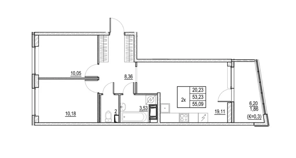 Продаётся 2-к квартира, 55.09 м - Фото 1