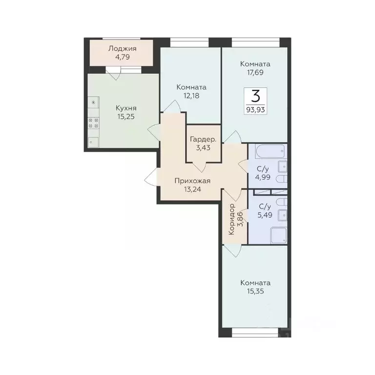 3-к кв. Воронежская область, Воронеж ул. Матросова, 60 (93.93 м) - Фото 1