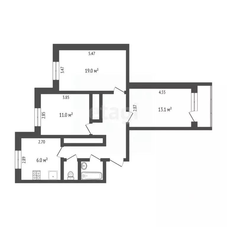 3-к кв. Ямало-Ненецкий АО, Новый Уренгой Железнодорожная ул., 6А (63.0 ... - Фото 1