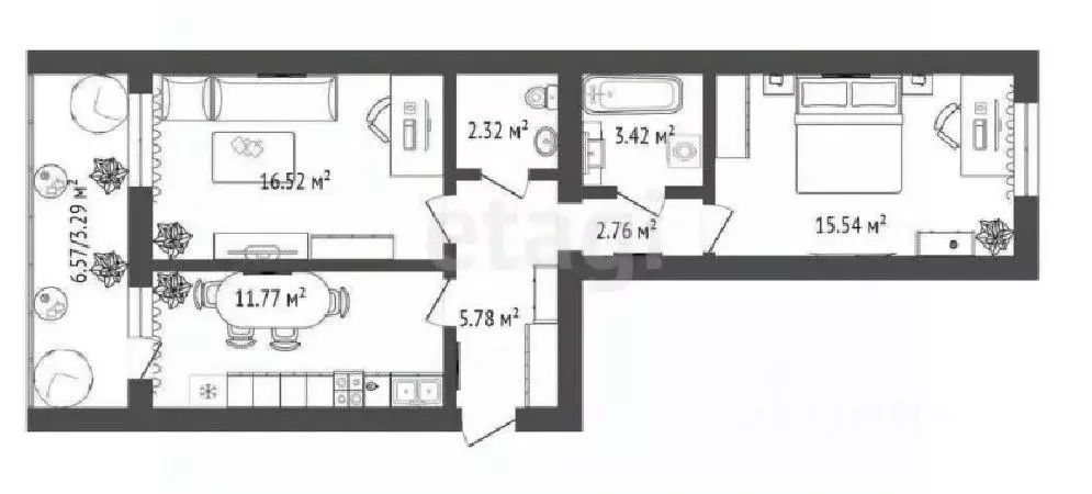 2-к кв. Омская область, Омск ул. Гусарова, 48 (63.15 м) - Фото 0