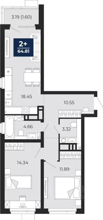 2-к кв. Тюменская область, Тюмень ул. Арктическая, 14 (63.21 м) - Фото 0