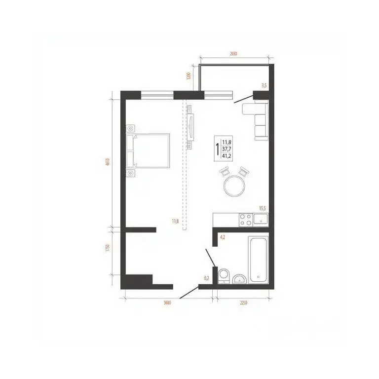 1-к кв. Иркутская область, Иркутск Сарафановская ул. (41.2 м) - Фото 1