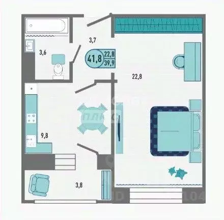 1-к кв. Липецкая область, Липецк Ленина-Соборная пл. (41.8 м) - Фото 2