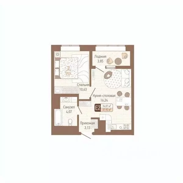 1-к кв. Тульская область, Тула Кулик жилой комплекс (36.0 м) - Фото 1