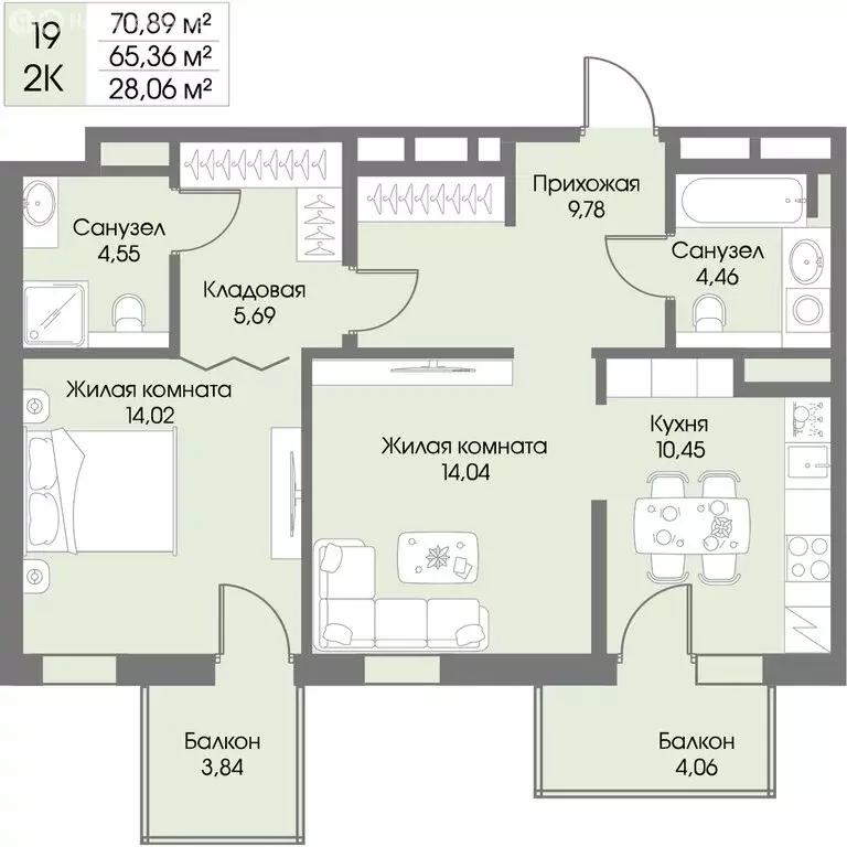 2-комнатная квартира: городской посёлок Рощино, ЖК Резиденция Рощино, ... - Фото 1