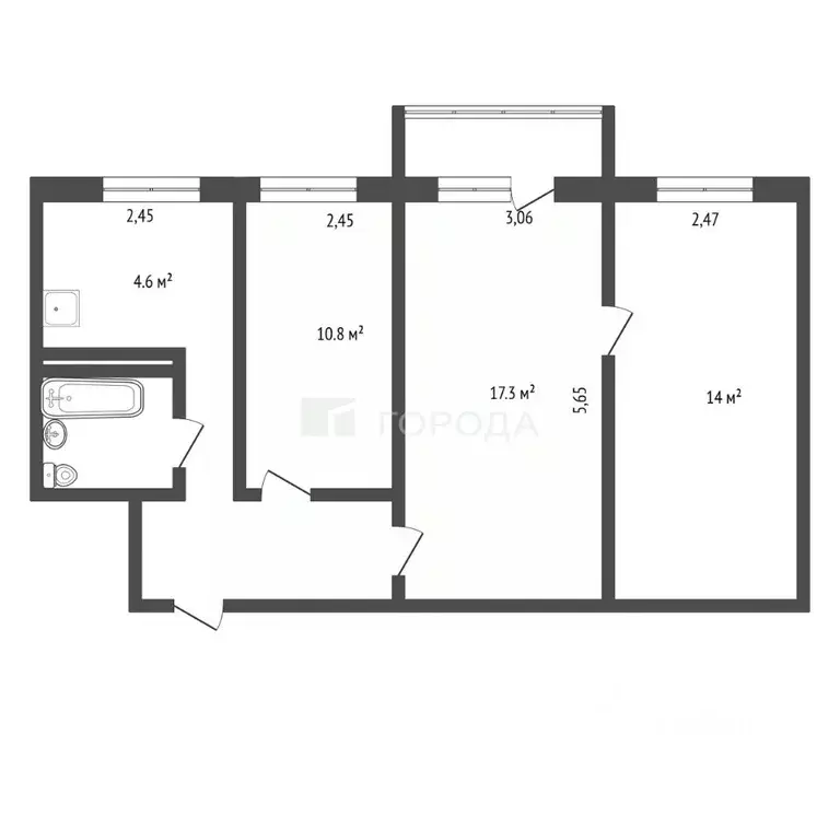 3-к кв. Томская область, Томск просп. Фрунзе, 125 (56.1 м) - Фото 2