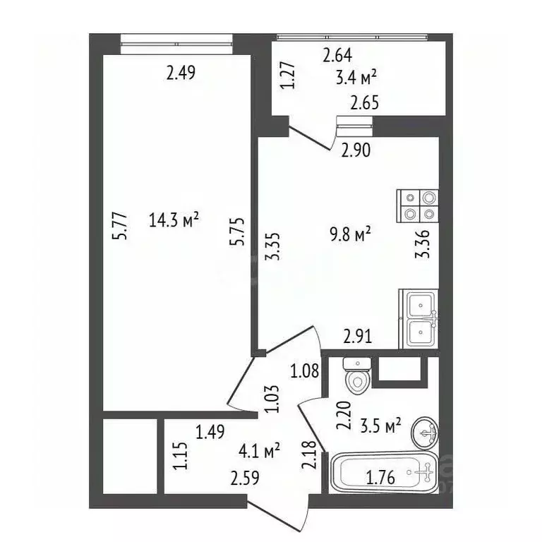1-к кв. Санкт-Петербург ул. Чирикова, 5 (31.7 м) - Фото 2