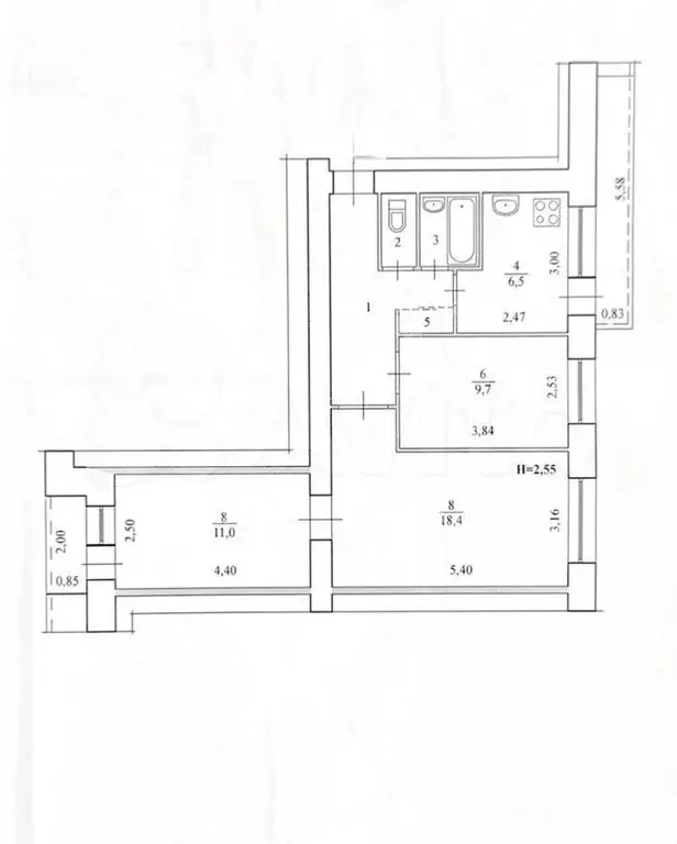 3-к. квартира, 57 м, 3/9 эт. - Фото 0