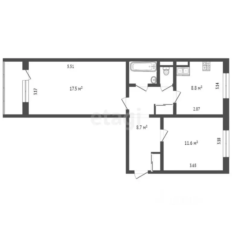 2-к кв. Ямало-Ненецкий АО, Ноябрьск ул. Изыскателей, 38А (56.2 м) - Фото 2
