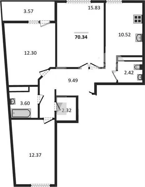 Квартира, 3 комнаты, 70.34 м - Фото 0