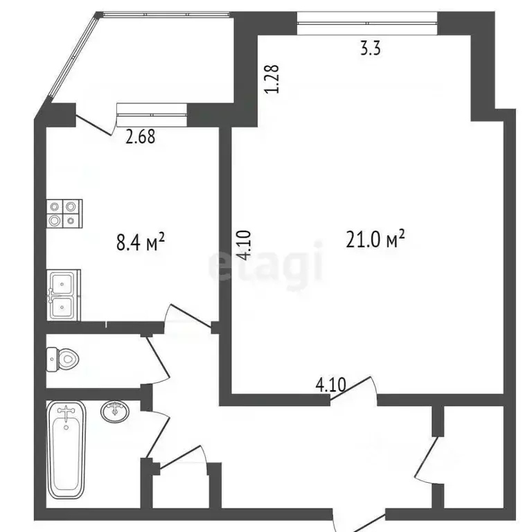 1-к кв. Ханты-Мансийский АО, Сургут ул. Федорова, 69 (43.2 м) - Фото 1