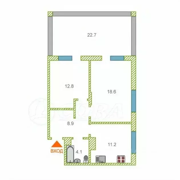 2-к кв. Тюменская область, Тюмень ул. Московский Тракт, 83к6 (55.0 м) - Фото 1
