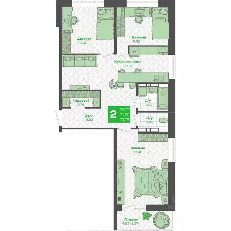 2-к кв. Приморский край, Владивосток Зеленый Бульвар 2 жилой комплекс ... - Фото 1