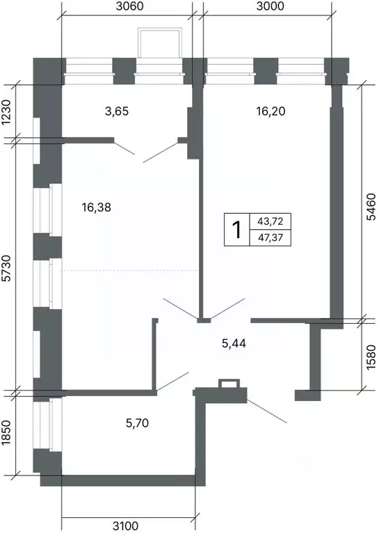 1-к кв. Свердловская область, Екатеринбург ул. Мира, 47/6 (47.2 м) - Фото 1