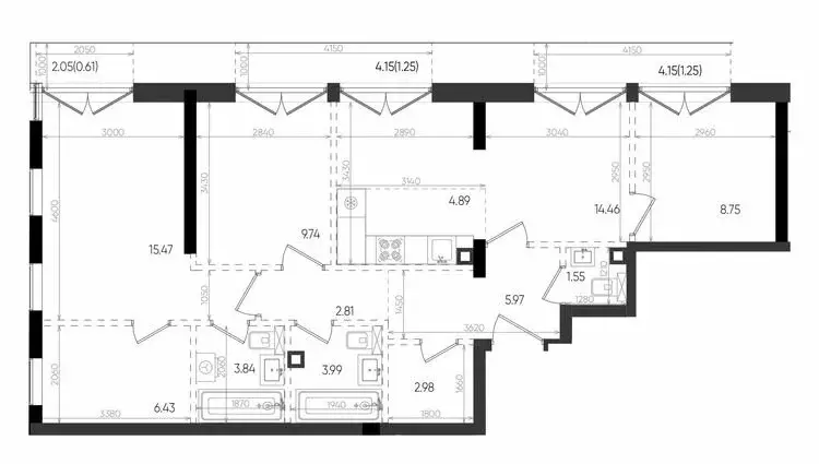 3-комнатная квартира: Казань, ЖК Яналиф (83.99 м) - Фото 0