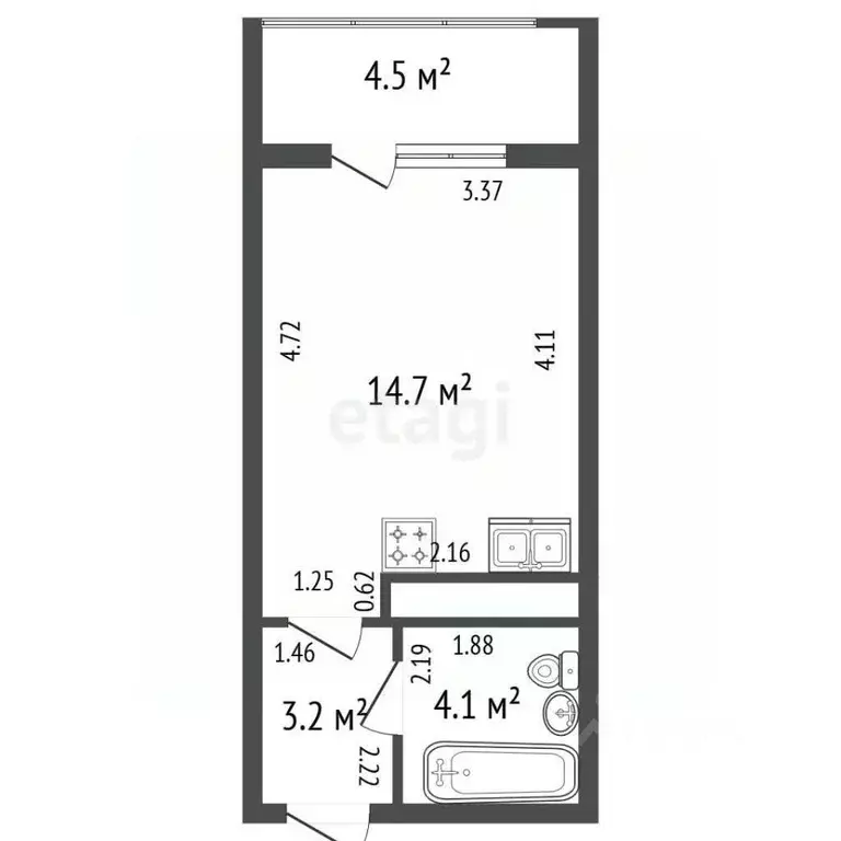 Студия Санкт-Петербург ул. Среднерогатская, 20 (22.9 м) - Фото 2
