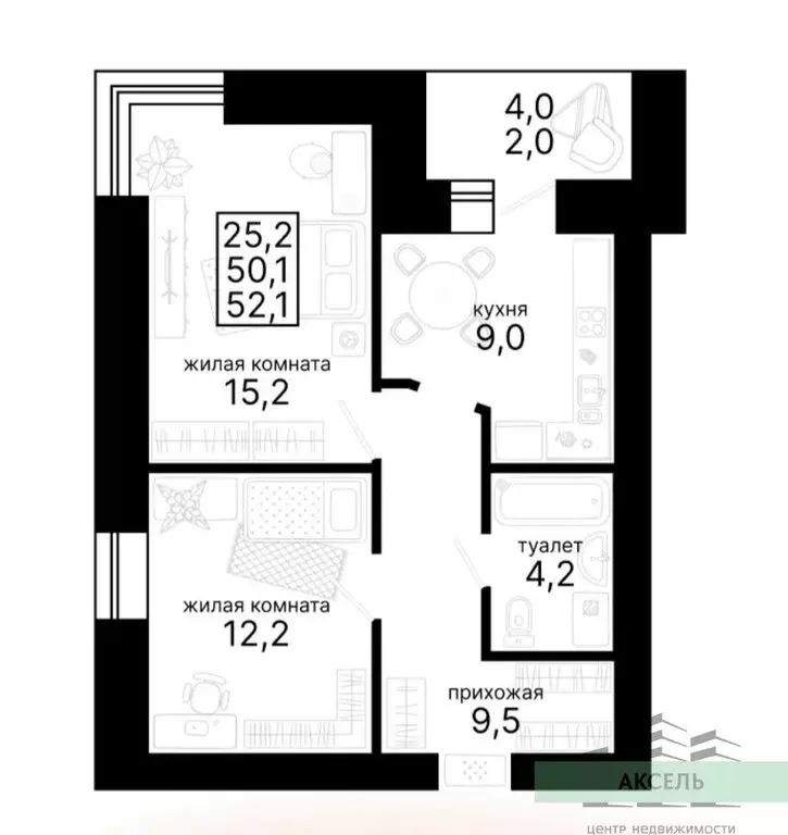 2-комнатная квартира: Благовещенск, Рабочая улица, 57 (52.1 м) - Фото 0