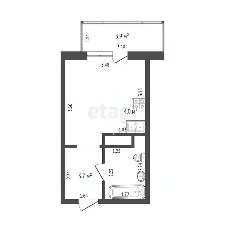 Студия Тюменская область, Тюмень ДОК мкр, ул. Ботаническая, 1к1 (19.6 ... - Фото 2