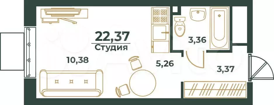 Квартира-студия, 22,4 м, 7/24 эт. - Фото 0