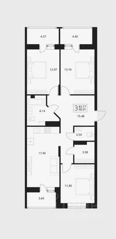 3-к кв. Брянская область, Брянский район, Снежское с/пос, пос. Путевка ... - Фото 1