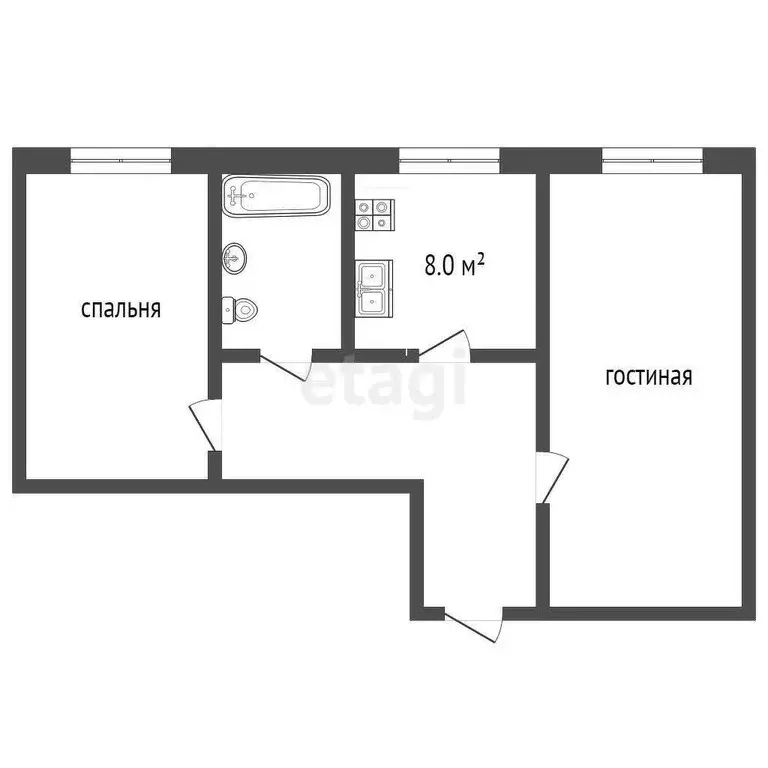 Квартира, 2 комнаты, 50.7 м - Фото 0