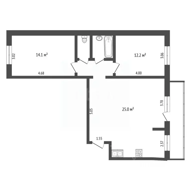 2-к кв. Тюменская область, Тюмень ул. Николая Федорова, 4 (67.5 м) - Фото 2