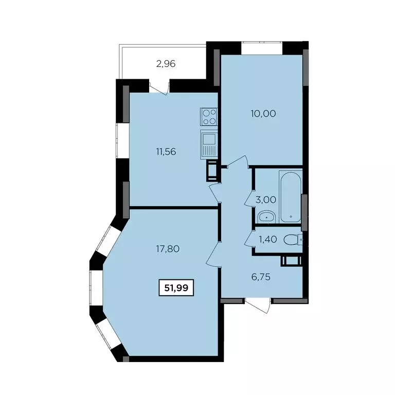 2-комнатная квартира: Обнинск, Комсомольская улица, 7к2 (51.99 м) - Фото 0