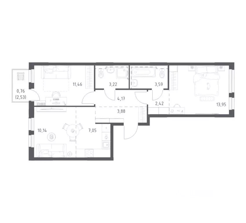 2-к кв. Башкортостан, Уфа ул. Рашита Манурова (60.64 м) - Фото 1