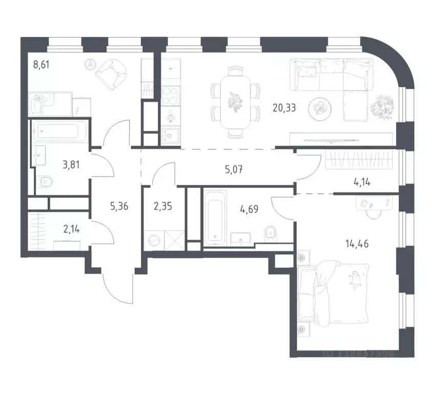 2-к кв. Москва Квартал на воде жилой комплекс, к5 (70.96 м) - Фото 1