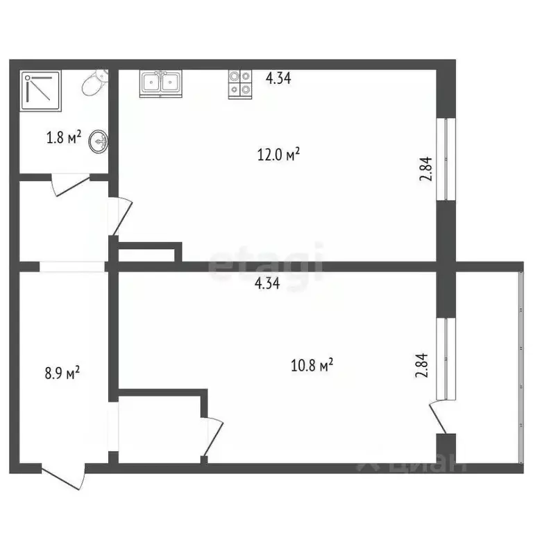 1-к кв. Пермский край, Пермь ул. Гашкова, 53к2 (31.6 м) - Фото 1