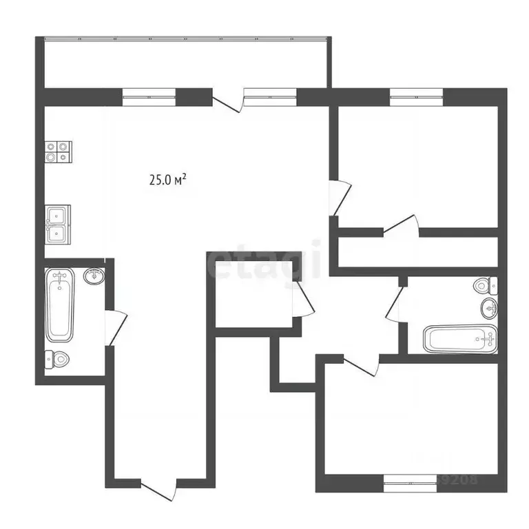 3-к кв. Коми, Сыктывкар Тентюковская ул., 333 (77.7 м) - Фото 1