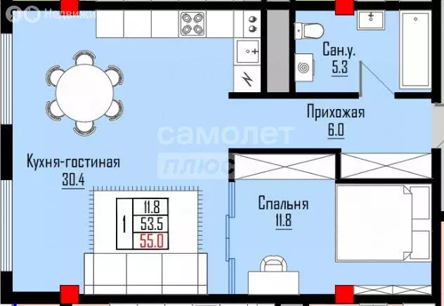 1-комнатная квартира: Нальчик, улица Шогенова, 18 (55 м) - Фото 0