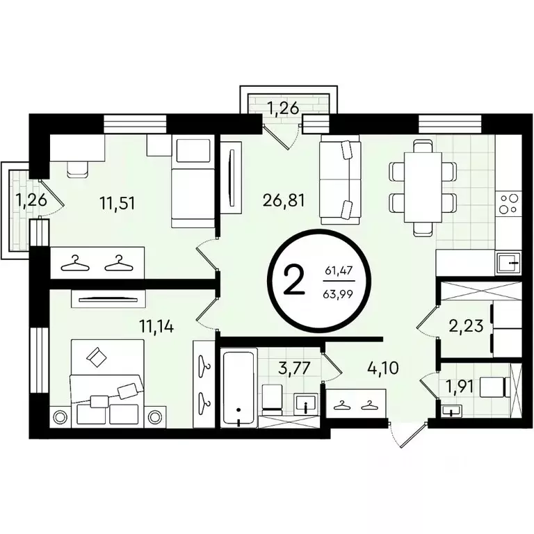 2-к кв. Тюменская область, Тюмень ул. Александра Звягина, 3 (63.99 м) - Фото 0