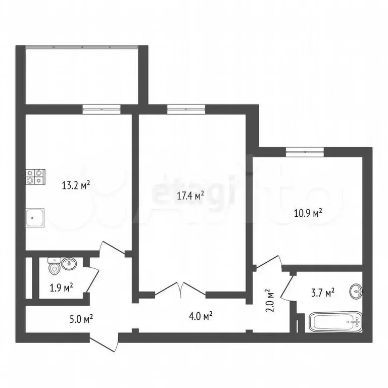 2-к. квартира, 43 м, 1/1 эт. - Фото 0