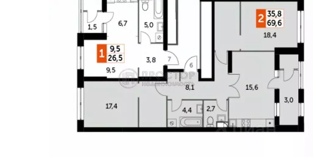 2-к кв. Москва Строительный проезд, 9С9 (69.6 м) - Фото 1