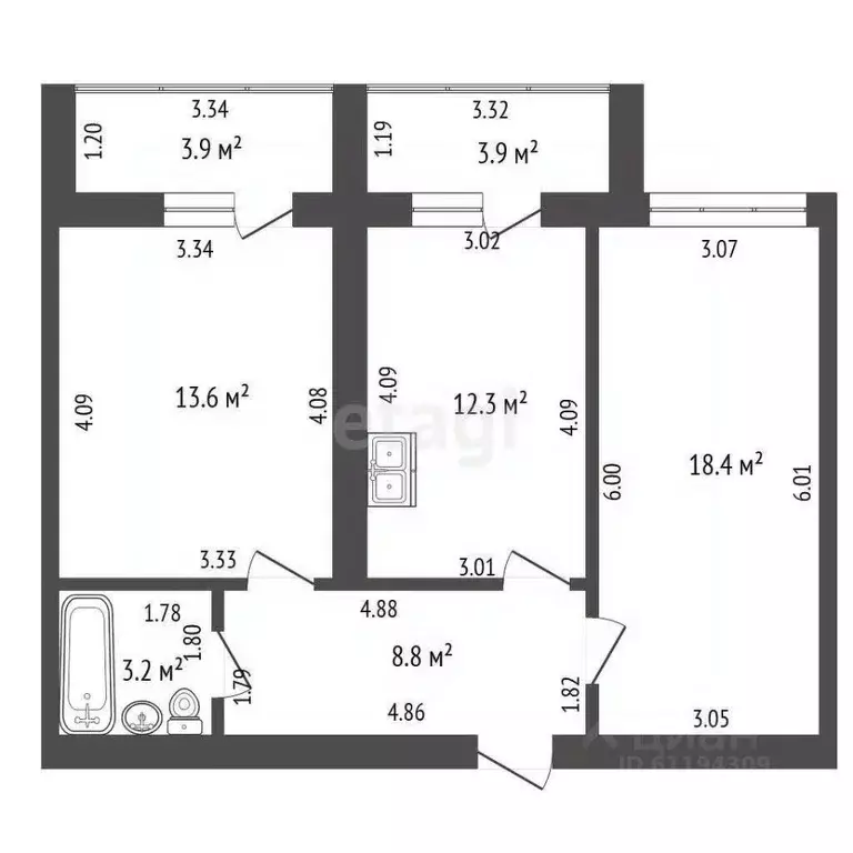 2-к кв. Мордовия, Саранск ул. Гагарина, 81 (56.3 м) - Фото 2