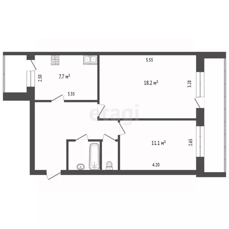 2-к кв. Тюменская область, Тюмень ул. Серова, 23 (52.7 м) - Фото 2