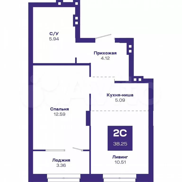 2-к. квартира, 39,5 м, 2/8 эт. - Фото 1