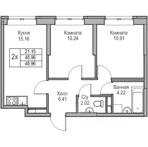 2-к кв. Санкт-Петербург ул. Ивинская, 1к3 (48.96 м) - Фото 0