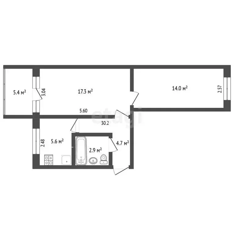 2-комнатная квартира: Ялта, улица Грибоедова, 2 (46 м) - Фото 1