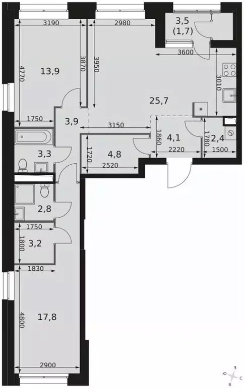 3-к кв. Москва Строительный проезд, 9к1 (83.6 м) - Фото 1