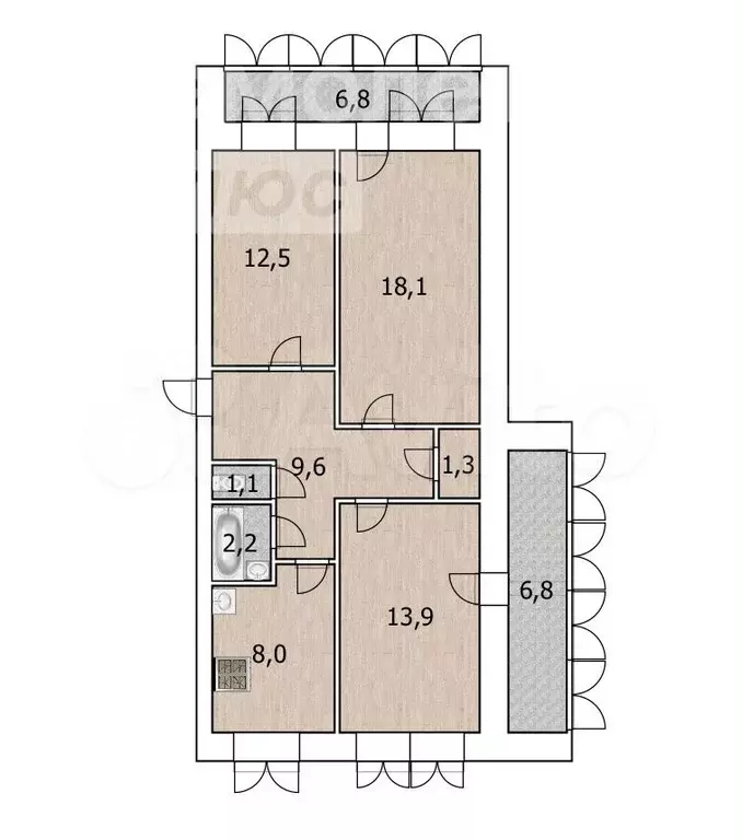 3-к. квартира, 66,7 м, 7/9 эт. - Фото 0