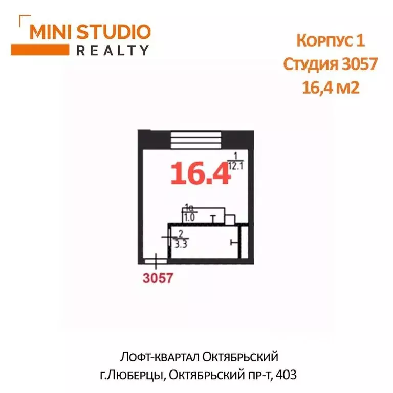 Студия Московская область, Люберцы Октябрьский просп., 403 (16.4 м) - Фото 2