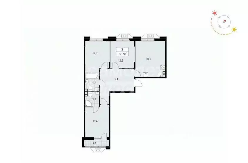 3-к кв. Москва Бунинские Кварталы жилой комплекс, к1.3 (78.9 м) - Фото 1