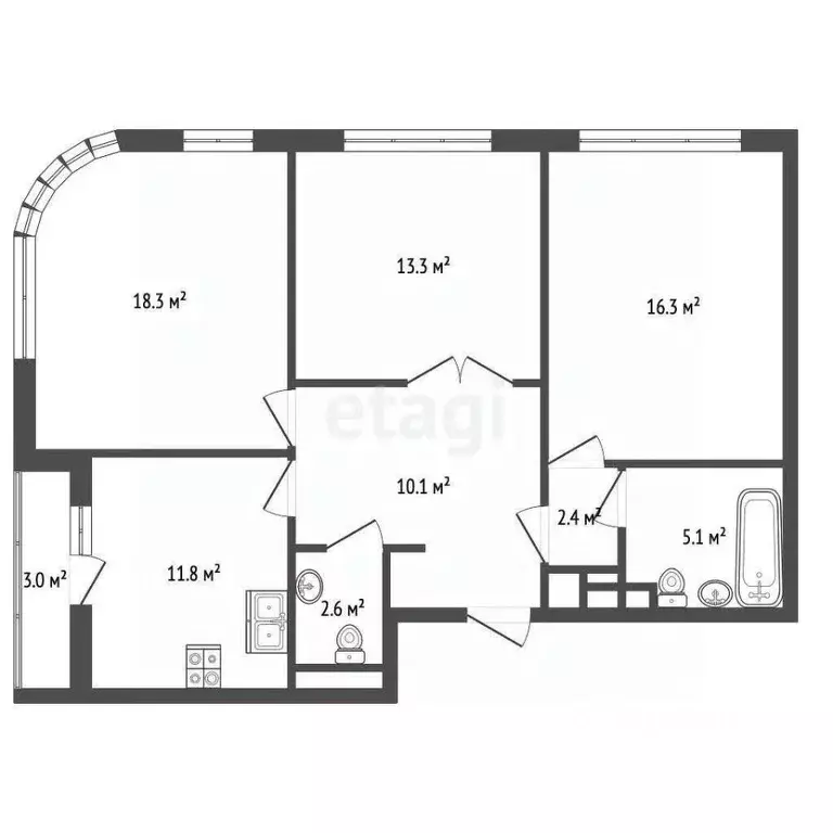 3-к кв. Москва ш. Энтузиастов, 1к1 (85.0 м) - Фото 1