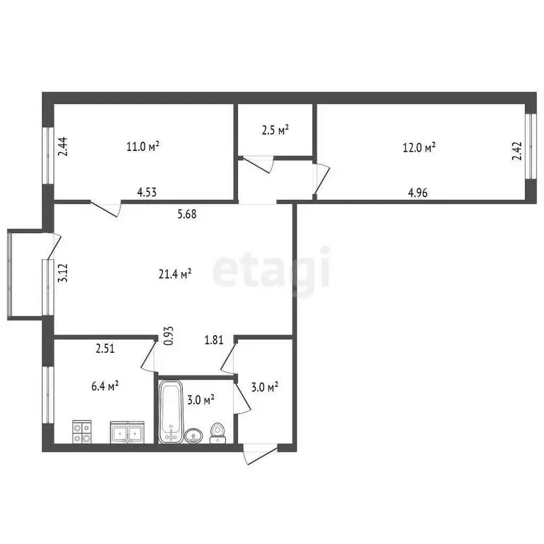 3-комнатная квартира: Санкт-Петербург, Гранитная улица, 34 (59.3 м) - Фото 1