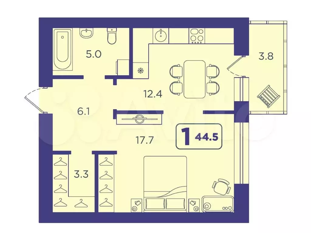 1-к. квартира, 44,5 м, 13/14 эт. - Фото 1