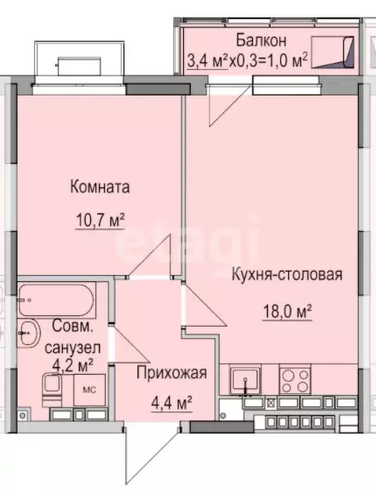 1-комнатная квартира: Ижевск, улица Ключевой Посёлок, 83А (40.7 м) - Фото 0