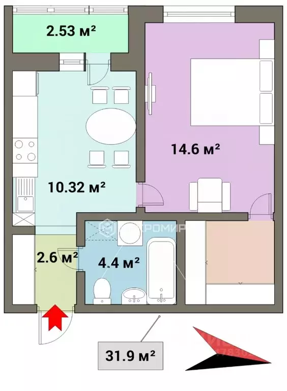 1-к кв. Санкт-Петербург просп. Энгельса, 29 (31.9 м) - Фото 2